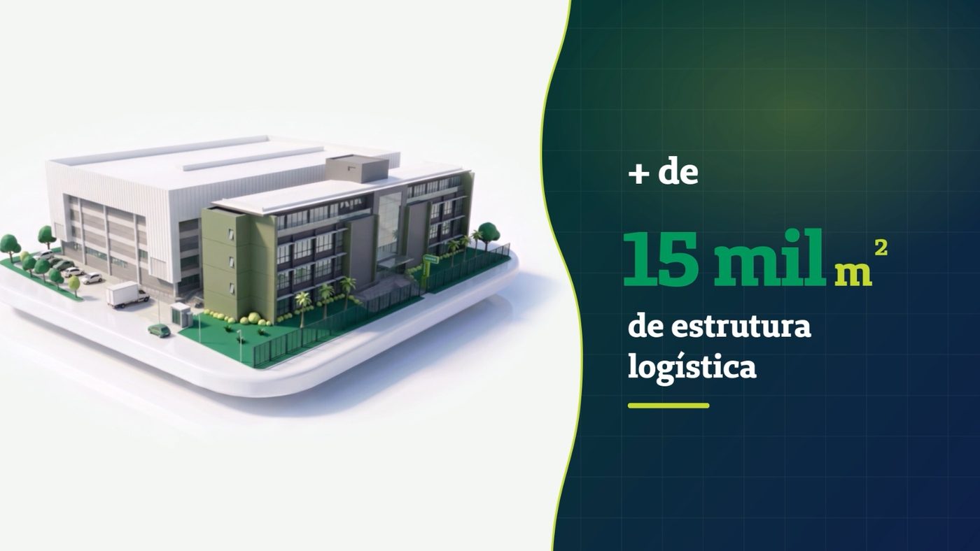 Maquete digital de centro logístico com dado de 15 mil metros quadrados de estrutura
