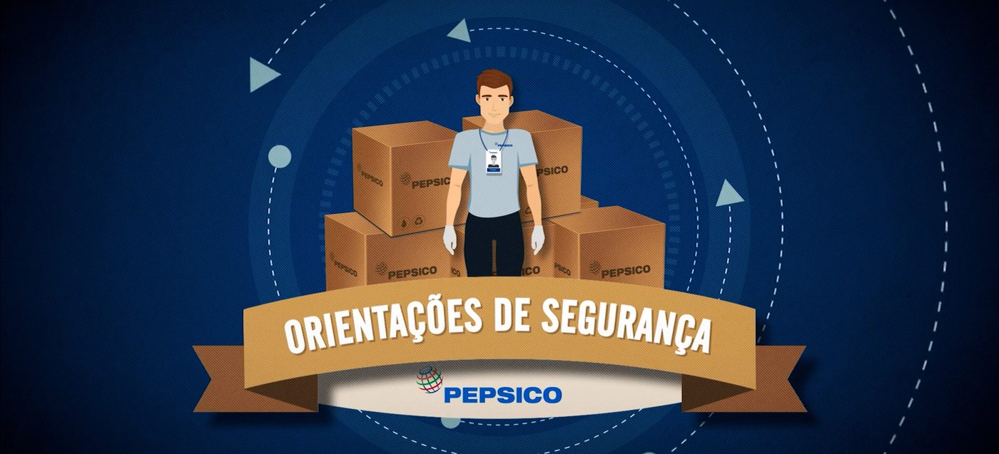 Animação de orientações de segurança com colaborador diante de caixas em centro de distribuição