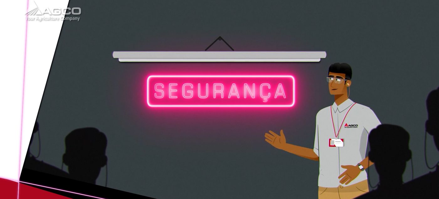 Animação de treinamento com instrutor apresentando orientações de segurança