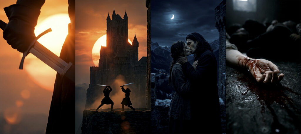 Frames Novela Vertical em IA Sangue nas Sombras